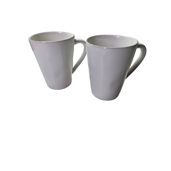 CRATE & BARREL Cream Off White Tan Rim Rustic Country Coffee Mugs Set of 2 - Picture 1 of 7